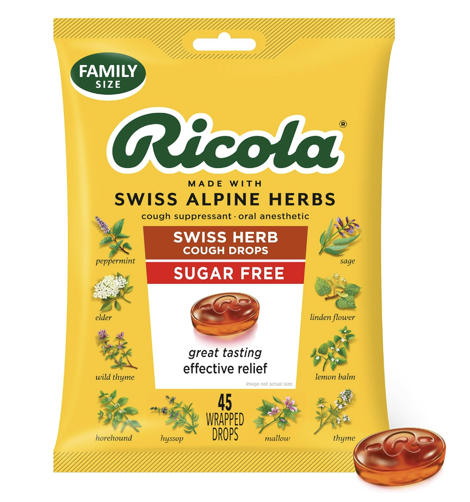 Ricola Sugar Free Swiss Herb Cough Drops, one of the best cough drops for a sore throat